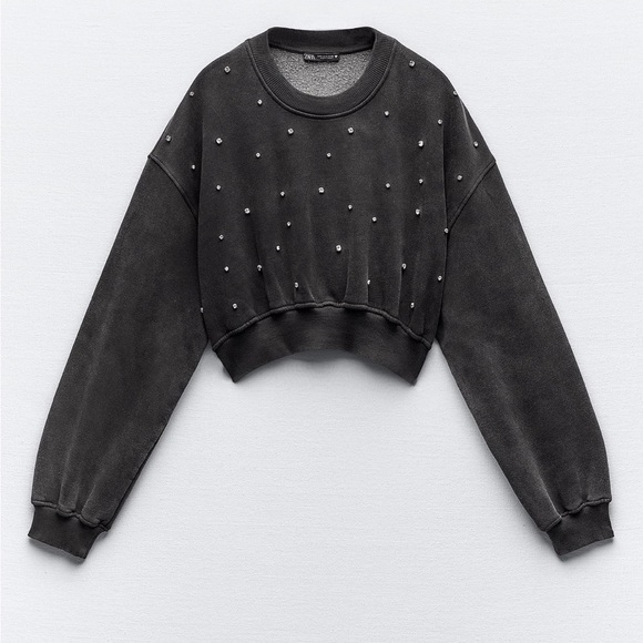 NWT Zara Jewelled Crop Sweater size L - Picture 2 of 3